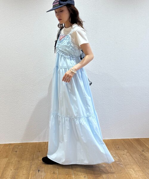 w closet（ダブルクローゼット）の「レース切替キャミワンピース（ワンピース・レディース・オフホワイト/サックスブルー/レッド/ブラック・FREE）」の14枚目の写真