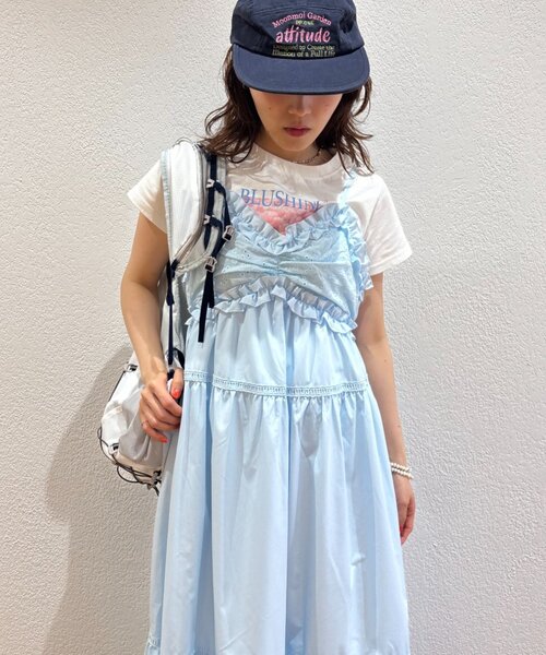 w closet（ダブルクローゼット）の「レース切替キャミワンピース（ワンピース・レディース・オフホワイト/サックスブルー/レッド/ブラック・FREE）」の17枚目の写真