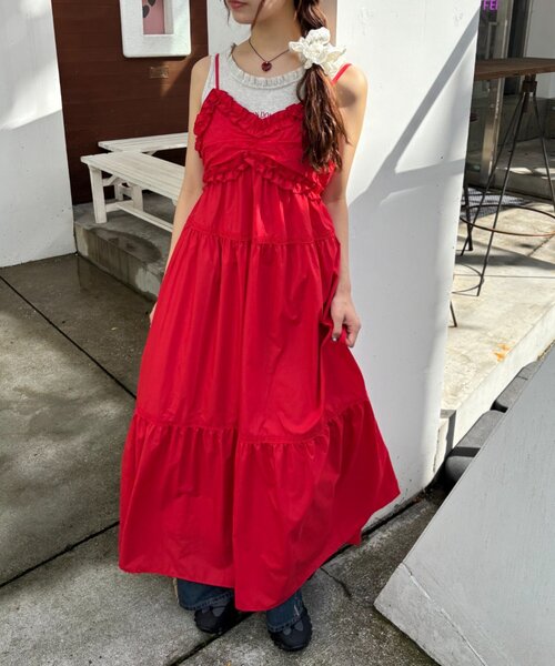 w closet（ダブルクローゼット）の「レース切替キャミワンピース（ワンピース・レディース・オフホワイト/サックスブルー/レッド/ブラック・FREE）」の20枚目の写真