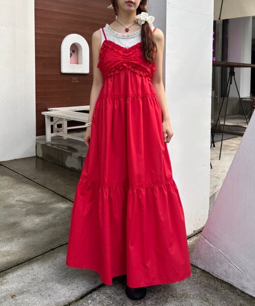 w closet（ダブルクローゼット）の「レース切替キャミワンピース（ワンピース・レディース・オフホワイト/サックスブルー/レッド/ブラック・FREE）」の22枚目の写真