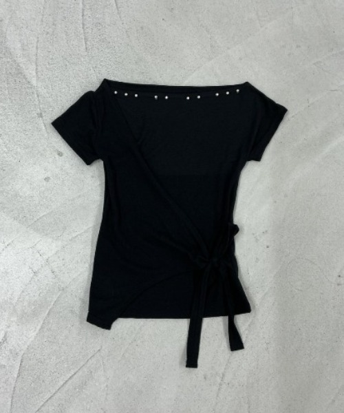 Rohwel(ローウェル)の「Stud Cache-Coeur Tops / スタッズカシュクールトップス(Tシャツ/カットソー・レディース・ホワイト/パープル/ブラック/グレー・FREE)」の14枚目の写真