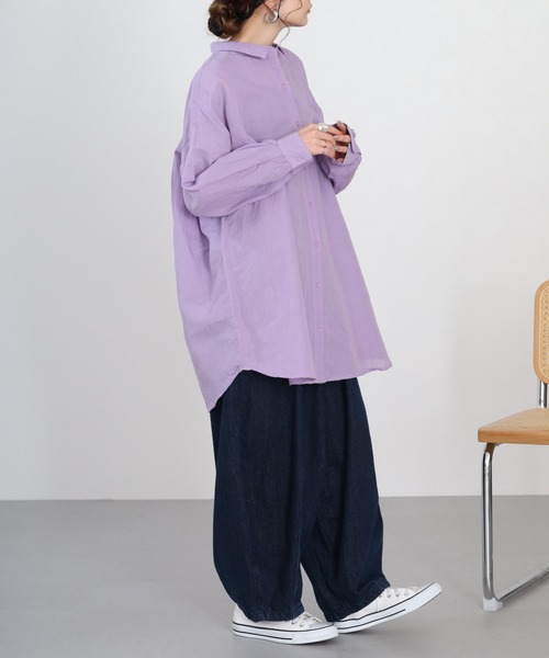 Fanaka(ファナカ)の「綿麻シャツブラウス 長袖(シャツ/ブラウス・レディース・パープル/オフホワイト・FREE)」の13枚目の写真