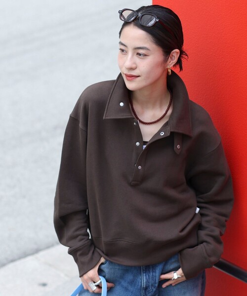 MAQWEL（マクウェル）の「【MAQWEL/マクウェル】ウォッシャブルスタンドネックスウェット（Tシャツ/カットソー・レディース・ライトグレー/ダークブラウン・FREE）」の12枚目の写真