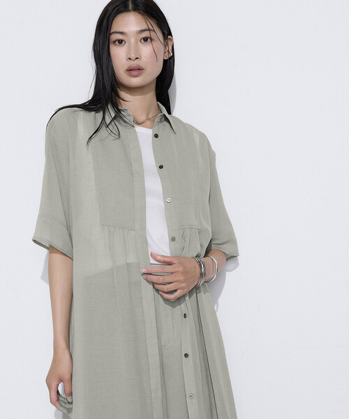 COMME CA（コムサ）の「〔 TALLサイズ 〕 【セットアップ対応】トリアセクールスラブ シャツワンピース（ワンピース・レディース・キナリ・15号）」の6枚目の写真