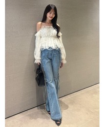 【00サイズあり】リボンレースアップデニムパンツ
