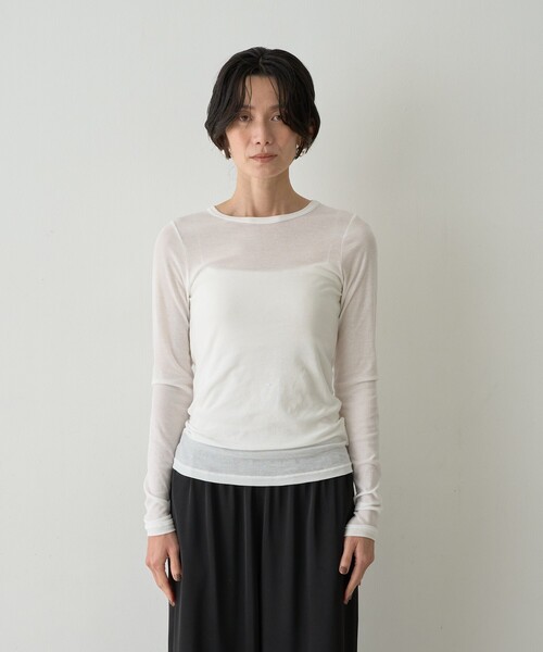 qualite(カリテ)の「【接触冷感素材】ストレッチフライスカットソー(Tシャツ/カットソー・レディース・その他/オフホワイト/チャコールグレー・フリー)」の15枚目の写真
