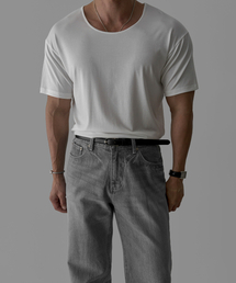 テンセルリブヘンリーネックマッスル半袖Tシャツ[ブラック]