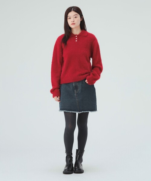 BEAMS HEART(ビームスハート)の「シャギー ポロ ニット(ニット/セーター・レディース・ブラウン/ホワイト系その他5/レッド・FREE)」の10枚目の写真