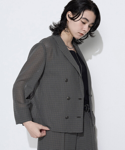 COMME CA(コムサ)の「〔 TALLサイズ 〕 【セットアップ対応】シアーチェックジャケット(テーラードジャケット・レディース・グレー/ブラウン・13号/15号)」の9枚目の写真