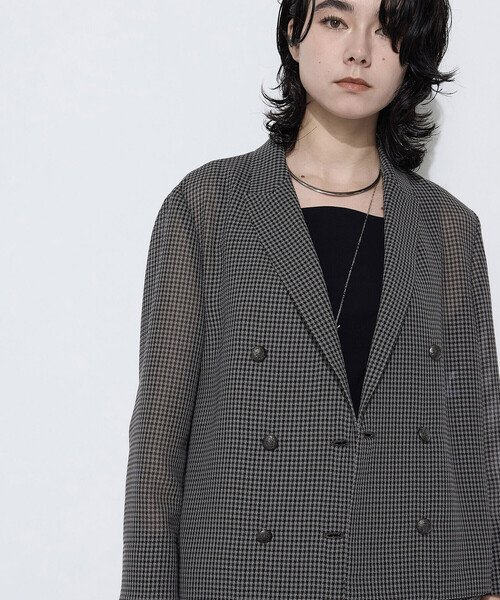 COMME CA(コムサ)の「〔 TALLサイズ 〕 【セットアップ対応】シアーチェックジャケット(テーラードジャケット・レディース・グレー/ブラウン・13号/15号)」の11枚目の写真