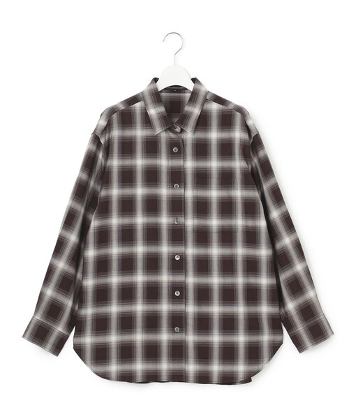 23区 L(ニジュウサンクオオキイサイズ)の「コットンミックスチェック シャツ(シャツ/ブラウス・レディース・ネイビー系3/ダークブラウン系3・44/46/48)」の13枚目の写真