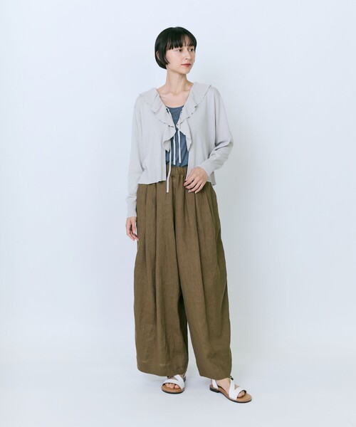 LOISIR（ロワズィール）の「和紙コットン天竺フリルディテールカーディガン（カーディガン/ボレロ・レディース・グレイッシュベージュ/グレー/ブラック・FREE）」の4枚目の写真