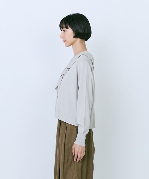 LOISIR（ロワズィール）の「和紙コットン天竺フリルディテールカーディガン（カーディガン/ボレロ・レディース・グレイッシュベージュ/グレー/ブラック・FREE）」の12枚目の写真