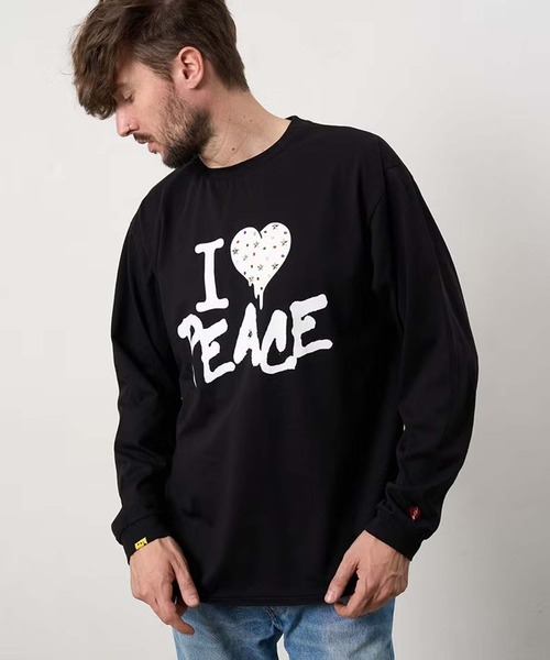 STUD MUFFIN(スタッドマフィン)の「STUD MUFFIN/スタッドマフィン/IハートPeace LS(Tシャツ/カットソー・メンズ・ホワイト/ブラック・3/2)」の2枚目の写真