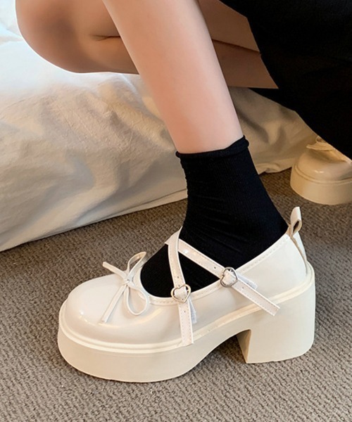 Miniministore(ミニミニストア)の「厚底ローファー リボン レディース(ローファー・レディース・ブラック/シルバー/アイボリー・25.0cm/24.5cm/24.0cm/22.5cm/23.5cm/23.0cm)」の2枚目の写真