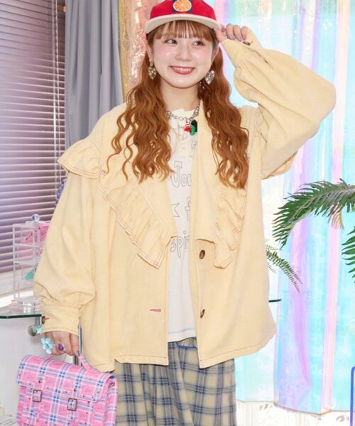 HELLO.SANFRANCISCO(ハローサンフランシスコ)の「【HELLO.SANFRANCISCO】コーデュロイフリルビッグジャケット(テーラードジャケット・レディース・ピンク/イエロー/ブルー・ONE SIZE)」の1枚目の写真