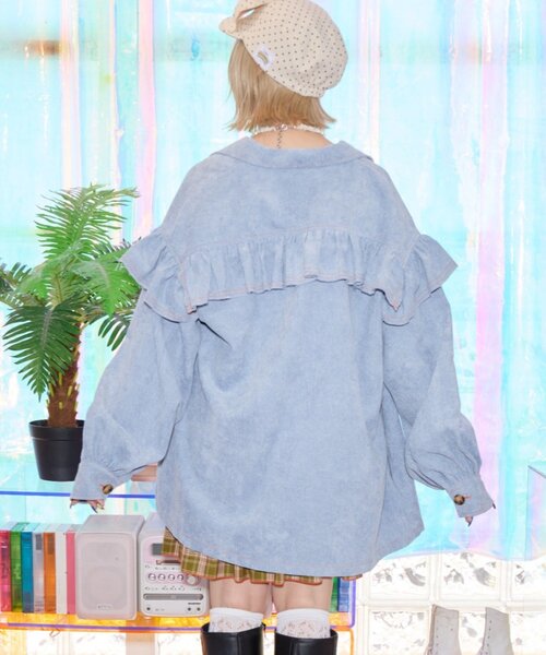 HELLO.SANFRANCISCO(ハローサンフランシスコ)の「【HELLO.SANFRANCISCO】コーデュロイフリルビッグジャケット(テーラードジャケット・レディース・ピンク/イエロー/ブルー・ONE SIZE)」の6枚目の写真