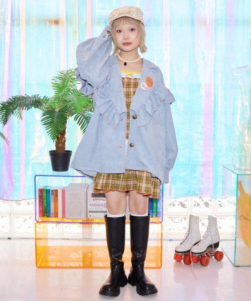 HELLO.SANFRANCISCO(ハローサンフランシスコ)の「【HELLO.SANFRANCISCO】コーデュロイフリルビッグジャケット(テーラードジャケット・レディース・ピンク/イエロー/ブルー・ONE SIZE)」の7枚目の写真