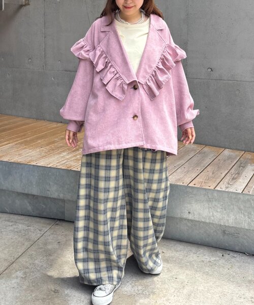 HELLO.SANFRANCISCO(ハローサンフランシスコ)の「【HELLO.SANFRANCISCO】コーデュロイフリルビッグジャケット(テーラードジャケット・レディース・ピンク/イエロー/ブルー・ONE SIZE)」の21枚目の写真