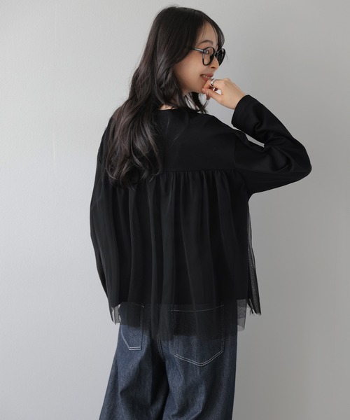 AMELY(エミリー)の「チュールレイヤード ロングTシャツ/ふんわり/フェミニン(Tシャツ/カットソー・レディース・グレー/ブラック/ベージュ・フリー)」の17枚目の写真