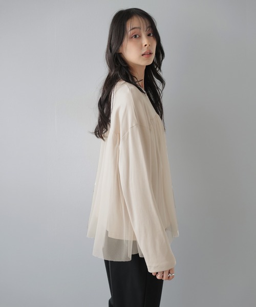 AMELY(エミリー)の「チュールレイヤード ロングTシャツ/ふんわり/フェミニン(Tシャツ/カットソー・レディース・グレー/ブラック/ベージュ・フリー)」の12枚目の写真