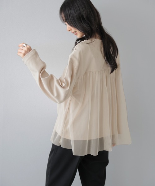 AMELY(エミリー)の「チュールレイヤード ロングTシャツ/ふんわり/フェミニン(Tシャツ/カットソー・レディース・グレー/ブラック/ベージュ・フリー)」の13枚目の写真