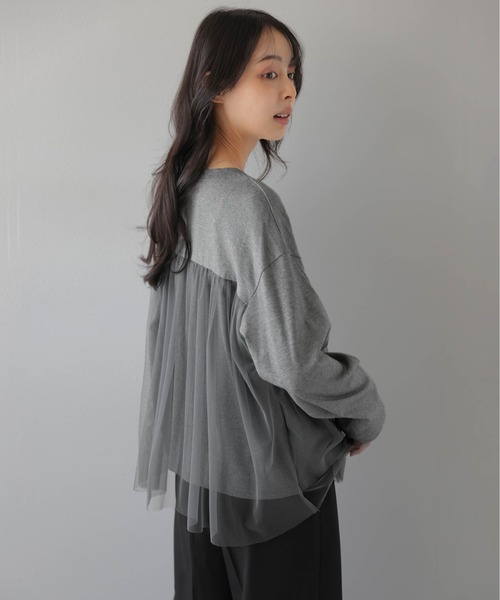AMELY(エミリー)の「チュールレイヤード ロングTシャツ/ふんわり/フェミニン(Tシャツ/カットソー・レディース・グレー/ブラック/ベージュ・フリー)」の20枚目の写真