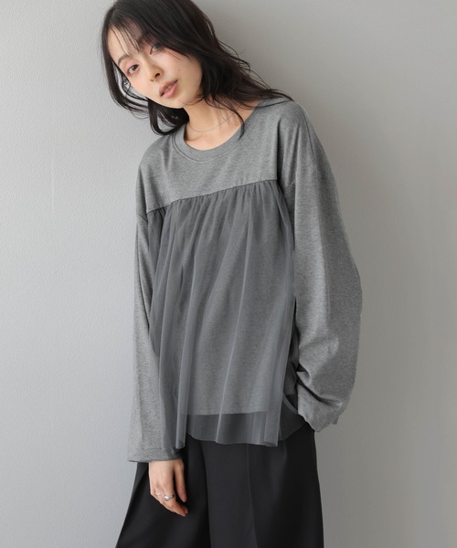 AMELY(エミリー)の「チュールレイヤード ロングTシャツ/ふんわり/フェミニン(Tシャツ/カットソー・レディース・グレー/ブラック/ベージュ・フリー)」の21枚目の写真