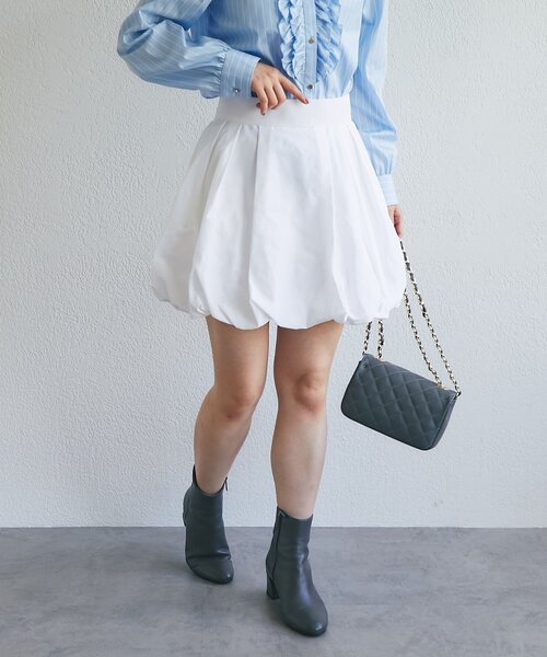 La boutique BonBon(ラブティックボンボン)の「【KAZUMI監修・大人女子におすすめ】タフタバルーンminiスカート(スカート・レディース・ブラウン/ホワイト/ブラック・36/38)」の5枚目の写真