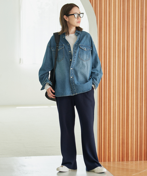 SLOBE IENA(スローブイエナ)の「《WEB限定/シリーズあり/》ウォッシャブルスムースニットパンツ(その他パンツ・レディース・チャコールグレー/ネイビー・FREE)」の4枚目の写真