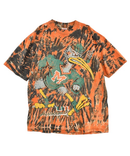 LABORATORY R(ラボラトリーアール)の「【USED】90's “Miami Hurricanes” カレッジ タイダイ Tシャツ USA製(Tシャツ/カットソー・メンズ・オレンジ・LARGE)」の1枚目の写真