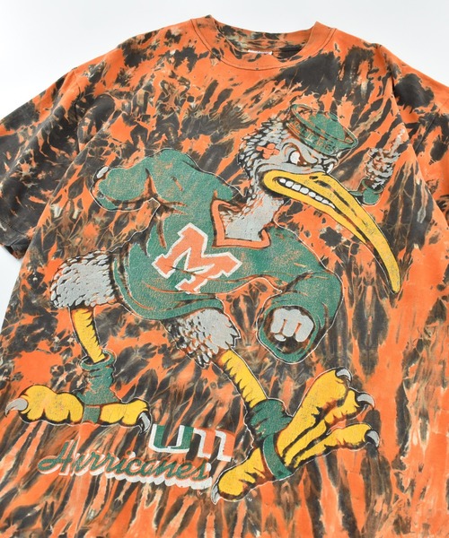 LABORATORY R(ラボラトリーアール)の「【USED】90's “Miami Hurricanes” カレッジ タイダイ Tシャツ USA製(Tシャツ/カットソー・メンズ・オレンジ・LARGE)」の2枚目の写真
