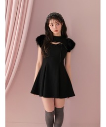 Fur sleeve ribbon mini onepiece(eme10870)