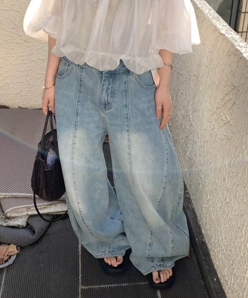 FLINEA(フリネア)の「ワイドデニムパンツ(デニムパンツ・レディース・ブルー・S/M/L)」の2枚目の写真
