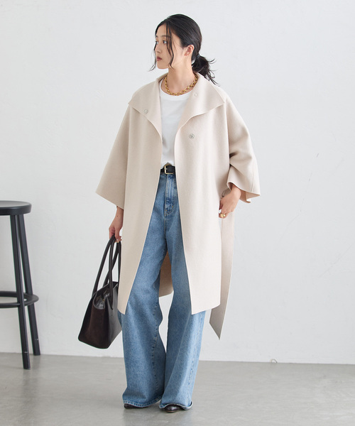 HARRIS WHARF LONDON(ハリスワーフロンドン)の「HARRIS WHARF LONDON 別注 Women kimono mantle pressed wool コート(その他アウター・レディース・ブラック/アイボリー・42)」の19枚目の写真