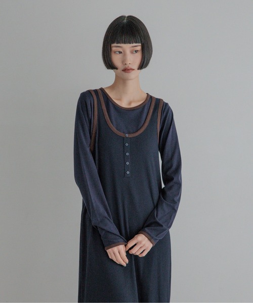 LOWRYS FARM(ローリーズファーム)の「パイピングレイヤードワンピース 1077970(ワンピース・レディース・グレー/ブラック/ネイビー・FREE)」の3枚目の写真