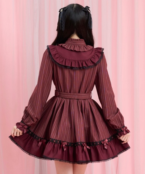 Secret Honey（シークレットハニー）の「長袖ベルト付ヨーク切替ワンピース（ワンピース・レディース・ワインレッド/ブラック・MEDIUM）」の8枚目の写真