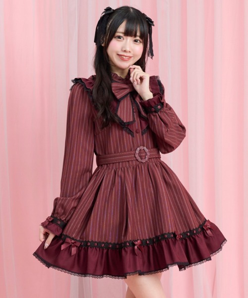 Secret Honey（シークレットハニー）の「長袖ベルト付ヨーク切替ワンピース（ワンピース・レディース・ワインレッド/ブラック・MEDIUM）」の7枚目の写真