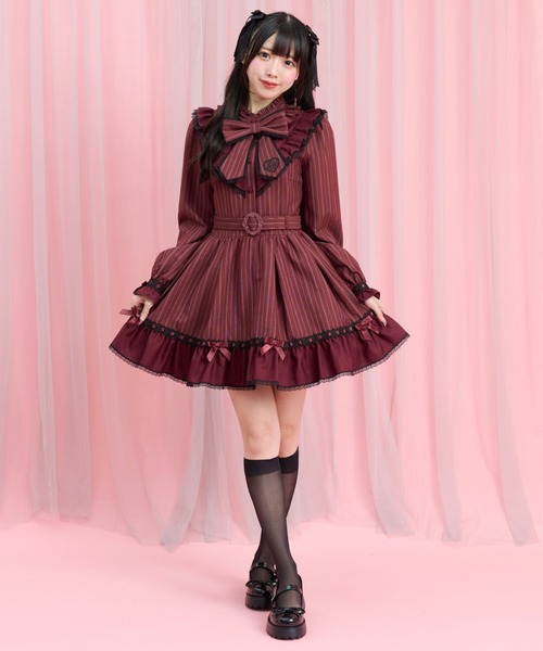 Secret Honey（シークレットハニー）の「長袖ベルト付ヨーク切替ワンピース（ワンピース・レディース・ワインレッド/ブラック・MEDIUM）」の6枚目の写真
