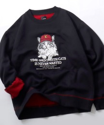 Animal Print Color Scheme Sweat Shirt/オーバーサイズ アニマルロゴ アップリケ 裏起毛 配色 トレーナー スウェット レディース メンズ