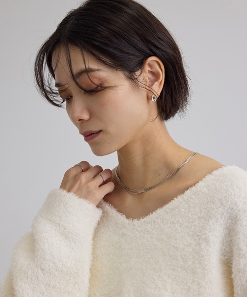 SALON adam et rope'（サロン アダム エ ロペ）の「【WEB限定】ループヤーンVネックプルオーバー（ニット/セーター・レディース・オフホワイト/チャコールグレー・FREE）」の12枚目の写真