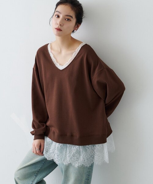 CIAOPANIC TYPY(チャオパニックティピー)の「∴前後2WAYレースドッキングスウェット(スウェット・レディース・ブラウン/ブラック/グレー・ONE SIZE)」の1枚目の写真