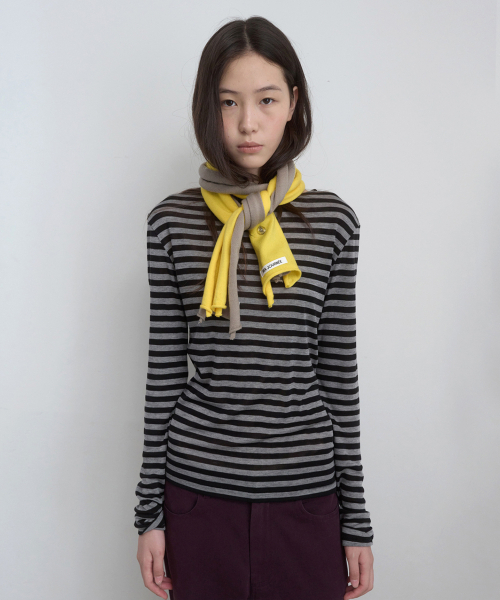Majournee(マジョネ)の「ストライプボートネックトップ_ブラック(Tシャツ/カットソー・レディース・その他・OS)」の1枚目の写真