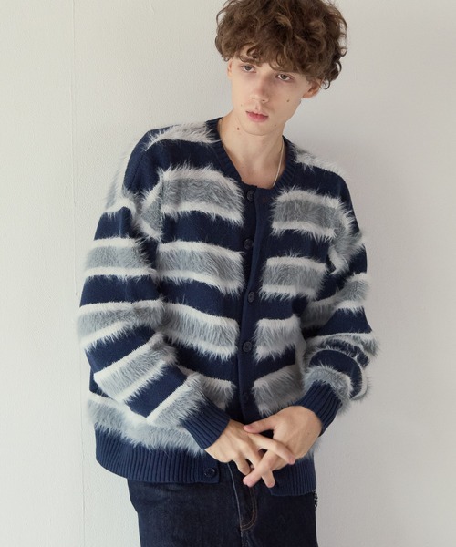 PBLIM(ページボーイリム)の「《UNISEX》フェザーボーダーカーディガン(カーディガン/ボレロ・レディース・ブラウン系/ブルー系・FREE)」の2枚目の写真