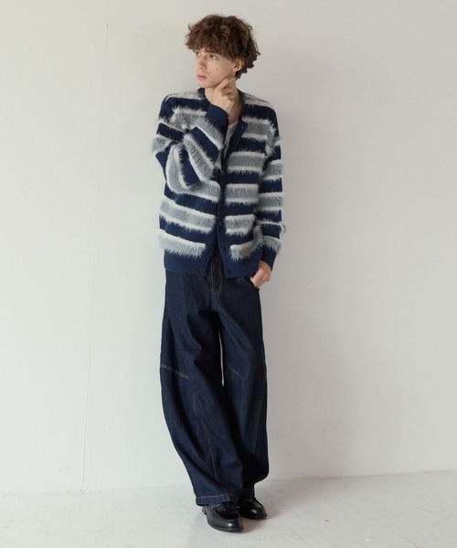 PBLIM(ページボーイリム)の「《UNISEX》フェザーボーダーカーディガン(カーディガン/ボレロ・レディース・ブラウン系/ブルー系・FREE)」の4枚目の写真