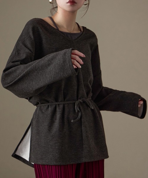 Fashion Letter(ファッションレター)の「前後2way カシミアタッチスムース オーバーサイズプルオーバー(スウェット・レディース・グレー/ベージュ/ブラック/ブラウン・M)」の2枚目の写真