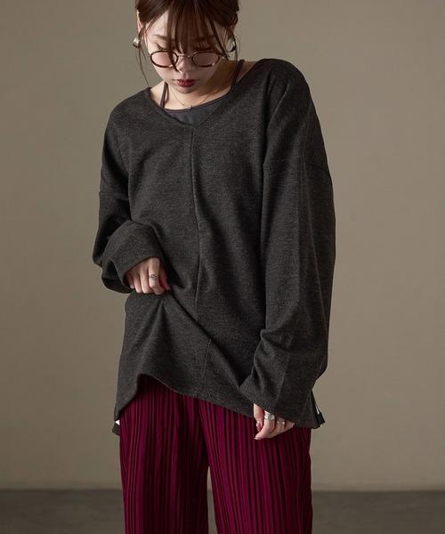 Fashion Letter(ファッションレター)の「前後2way カシミアタッチスムース オーバーサイズプルオーバー(スウェット・レディース・グレー/ベージュ/ブラック/ブラウン・M)」の5枚目の写真
