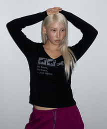 インスティンクト ドット ホース Vネック スリム 長袖 Tシャツ ブラック