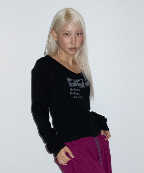 CHICKS(チックス)の「インスティンクト ドット ホース Vネック スリム 長袖 Tシャツ ブラック(Tシャツ/カットソー・レディース・ブラック・ONE SIZE)」の3枚目の写真