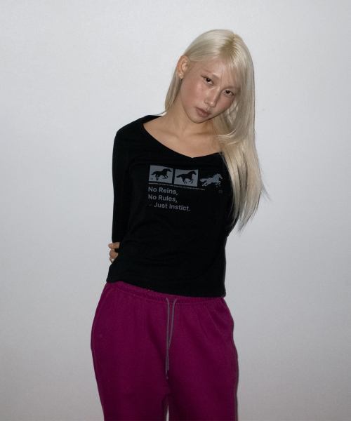 CHICKS(チックス)の「インスティンクト ドット ホース Vネック スリム 長袖 Tシャツ ブラック(Tシャツ/カットソー・レディース・ブラック・ONE SIZE)」の5枚目の写真